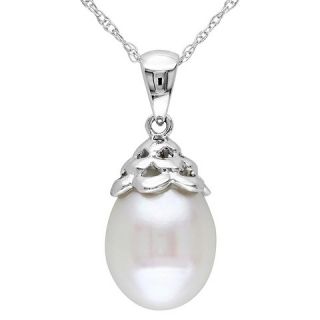 Allura 9.5 10mm White Freshwater Pearl Pendant Necklace in 10k White