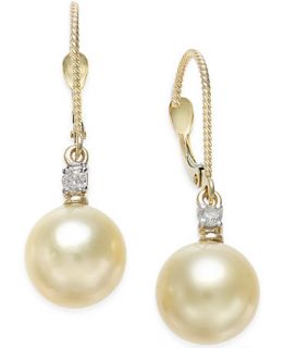 Cultured Golden South Sea Pearl (9mm) and Diamond (1/10 ct. t.w.) Drop