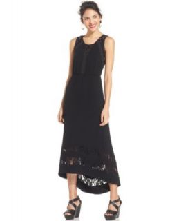 NY Collection Petite Sleeveless High Low Lace Trim Maxi Dress