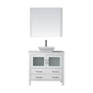 Virtu USA Dior 36 in. W x 18.3 in. D x 33.48 in. H White Vanity With Stone Vanity Top With White Square Basin and Mirror KS 70036 S WH
