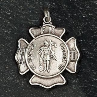 Sterling Silver St. Florian Religious Medal Pendant Necklace