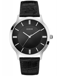 GUESS Mens Black Leather Strap Watch 43mm U0664G1   Watches   Jewelry