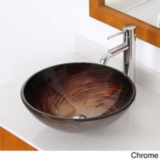 Elite ELITE1 Modern Design Single Lever Tempered Glass Bathroom Vessel Sink and Faucet Chrome Finish Faucet+Sink