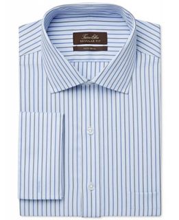 Tasso Elba Non Iron Blue Textured Stripe French Cuff Dress Shirt, Only