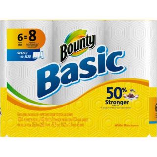 Bounty Basic Select A Size Paper Towels, White, 6 Big Rolls