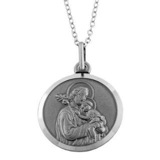 Fremada Oxidized Sterling Silver Saint Joseph Medal Necklace