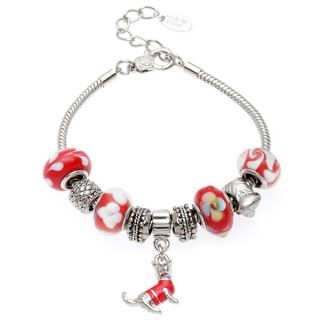 La Preciosa Silvertone Red Glass Dog Charm Bracelet   16073866