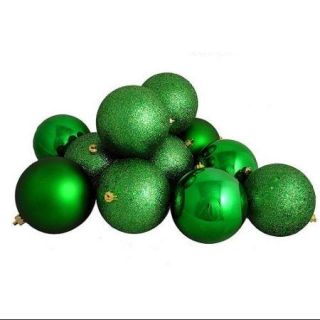 12ct Shatterproof Christmas Green 4 Finish Christmas Ball Ornaments 4" (100mm)