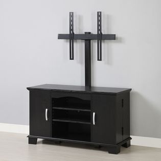 Walker Edison 42 in. Black Wood TV Stand with Mount and Storage   Home