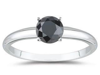 0.25 Carat Round Black Diamond Solitaire Ring in 14k White Gold