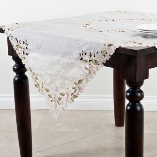 Saro Cherry Blossom Collection Off White Embroidered and Cutwork Table