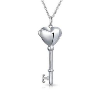 Bling Jewelry 925 Silver Blue Enamel Heart Key Locket Necklace 18in