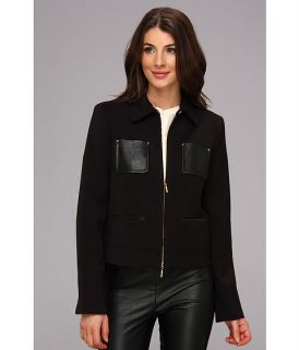 anne klein mixed media zip front jacket black