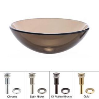 KRAUS Vessel Sink in Clear Glass Brown with Pop Up Drain and Mounting Ring in Chrome GV 103 CH