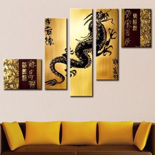 Golden Dragon Hand Painted Canvas Art (5 Piece)   Shopping