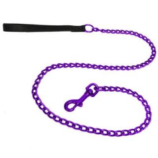Platinum Pets 2 mm No Bite Coated Steel Dog Leash with Black Leather Handle in Purple LL2MMPUR