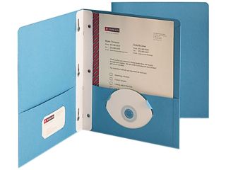 Smead 88052 Paper Two Pocket Portfolio, Tang Clip, Letter, 1/2" Capacity, Blue, 25/Box