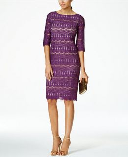 Jessica Howard Three Quarter Sleeve Crochet Lace Shift   Dresses