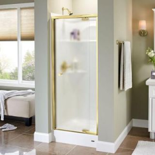 Delta Lyndall 31 1/2 in. x 66 in. Semi Frameless Pivot Shower Door in Polished Brass with Niebla Glass 170212