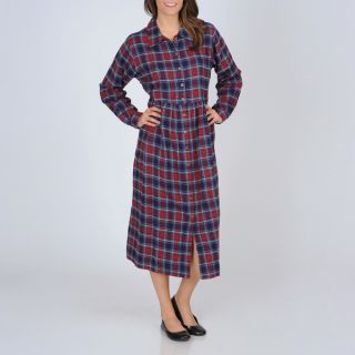 La Cera Womens Plaid Flannel Button front Dress