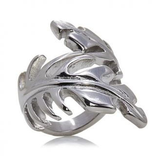 Stately Steel High Polished Leaf Design Wrapped Stainless Steel Ring   7794834