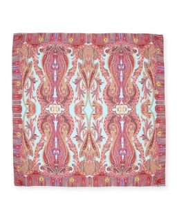 Etro Bombay Paisley Silk & Wool Scarf, Aqua/Pink