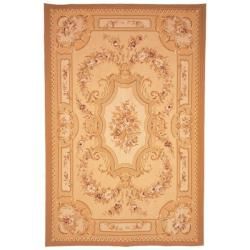 Hand knotted French Aubusson Peach Wool Rug (8 x 10)   13036586