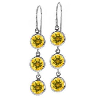 2.70 Ct Round Yellow Citrine 925 Sterling Silver Earrings