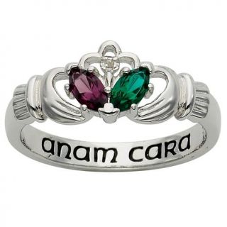 Sterling Silver Couple's Marquise Birthstone & Diamond Accent Claddagh Ring   7122067