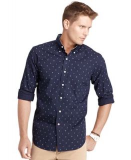 Izod Slim Fit Long Sleeve Anchor Print Shirt   Casual Button Down