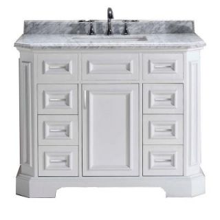 Bristol 42 in. Vanity in White with Marble Vanity Top in Carrara White PEBRISTOL42W