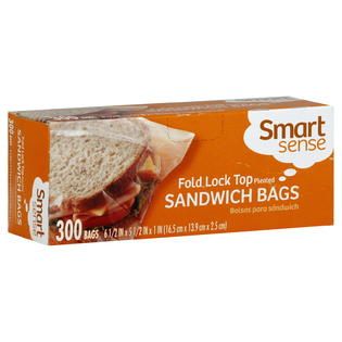 Smart Sense  Sandwich Bags, Fold Lock Top Pleated, 300 bags