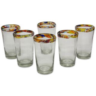 Set of 6 Handcrafted Blown Glass Confetti Highball Glasses (Mexico