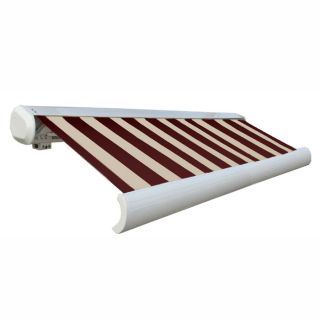Awntech 168 in Wide x 122 in Projection Burgundy/Tan Stripe Slope Patio Retractable Remote Control Awning