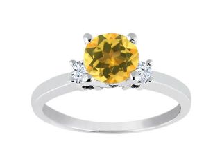 0.98 Ct Round Yellow Citrine White Topaz 925 Sterling Silver Engagement Ring