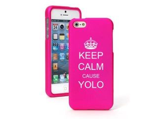 Apple iPhone 5c Snap On 2 Piece Rubber Hard Case Cover Keep Calm Cause YOLO (Hot Pink)
