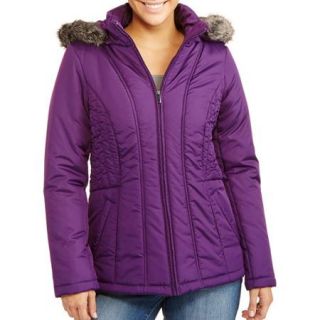 Faded Glory Women's Fashion Puffer Coat With Fur Trimmed Hood