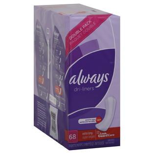 Always Dri Liners, Extra Long, Unscented, Double Pack, 68 pantiliners
