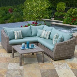 RST Brands Cannes 4 Piece Patio Sectional Seating Set with Bliss Blue Cushions OP PESS4 CNS BLS K