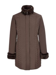 CC Longline Fur Trim Quilted Coat
