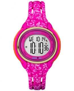 Timex Womens Digital Pink Floral Silicone Strap Watch 56mm