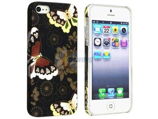 Insten Flower Rear Style 52 Snap on Rubber Coated Case Cover + Privacy Screen Cover for Apple iPhone 5