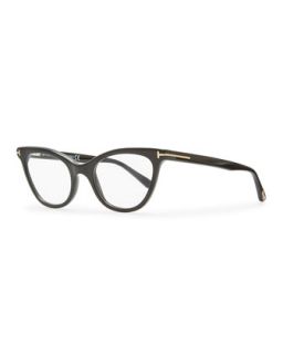 TOM FORD Oval Cat Eye Fashion Glasses, Shiny Black