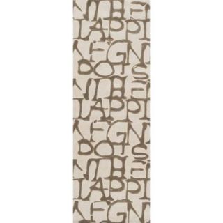 2.5' x 8' Inspirational Letter Tagged Beige Wool Area Throw Rug Runner
