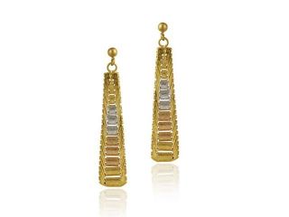 18K Gold over Sterling Silver Tri Color Triangle Dangle Earrings