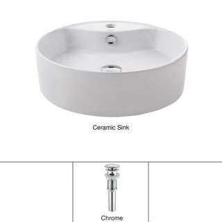 Kraus White Vessel Round Bathroom Sink (Drain Included)