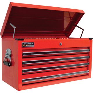 Homak Pro Series 27in. 4-Drawer Top Chest — Red, 26 1/4in.W x 12in.D x 14 1/4in.H, Model# RD02042601  Tool Chests