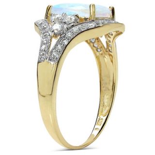 JewelzDirect 10K Yellow Gold Asscher Cut Ethiopian Opal Halo Ring