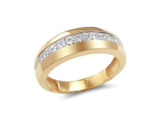 14k Yellow Gold Classic Channel Invisible Set Princess Cut Mens Diamond Wedding Ring Band (1.0 cttw, G   H Color, SI2 Clarity)