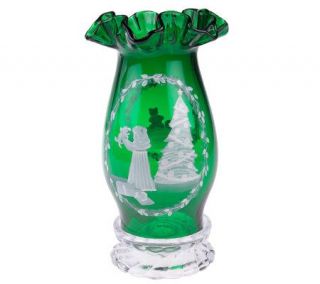 Fenton Art Glass Emerald Green Hurricane Lamp —